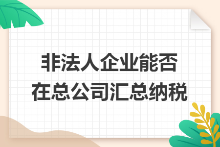 非法人企业能否在总公司汇总纳税 非法人企业能否在总公司汇总纳税