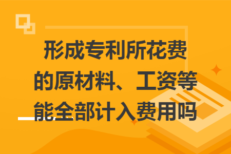 形成专利所花费的原材料、工资等能全部计入费用吗 形成专利所花费的原材料、工资等能全部计入费用吗