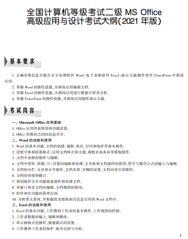 2021全国计算机二级MS_Office考试内容大纲（2021年版）