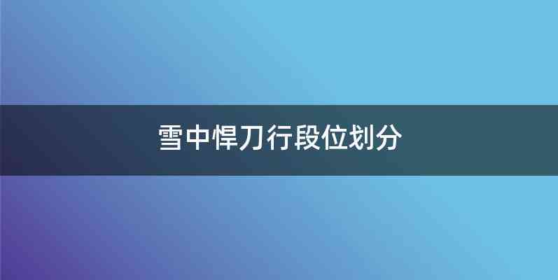 雪中悍刀行段位划分