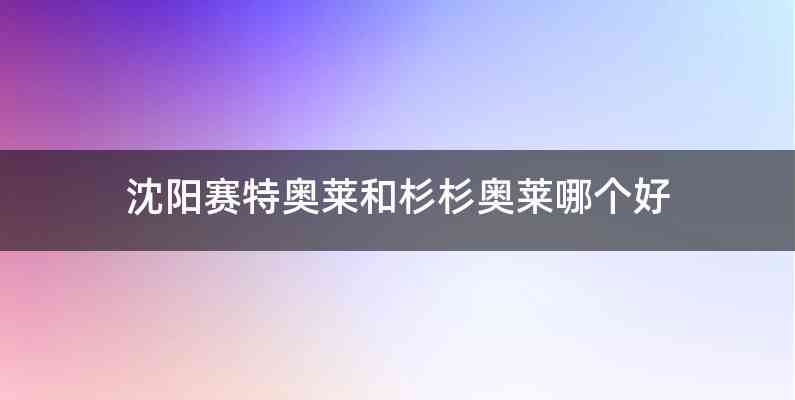 沈阳赛特奥莱和杉杉奥莱哪个好