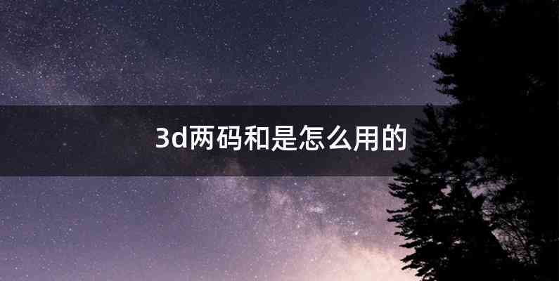 3d两码和是怎么用的