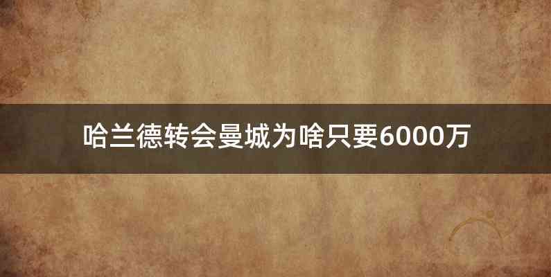 哈兰德转会曼城为啥只要6000万