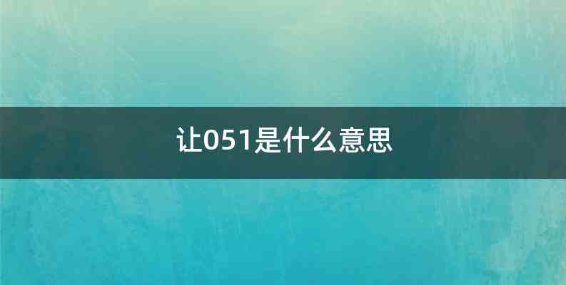 让051是什么意思