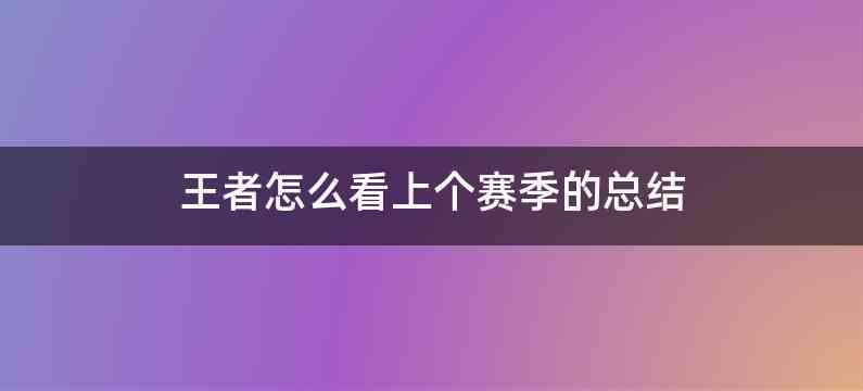 王者怎么看上个赛季的总结