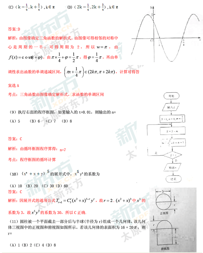 最新或2023（历届）山西高考数学理科试卷答案考点分析