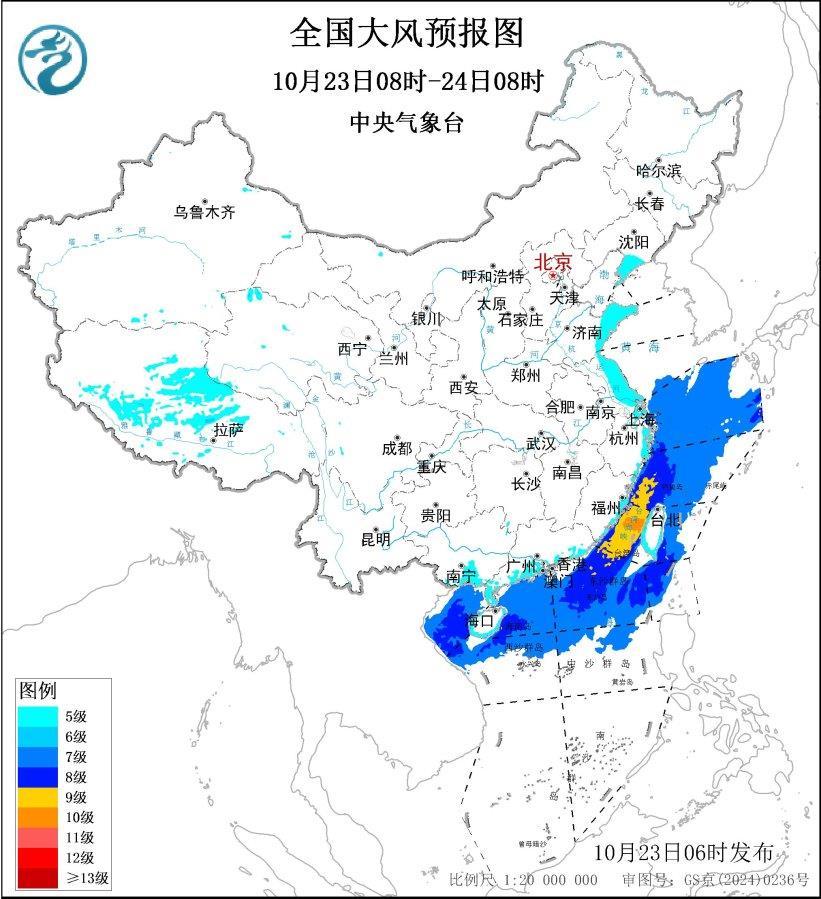 大风黄色预警：我国多海域将有8级以上东北风