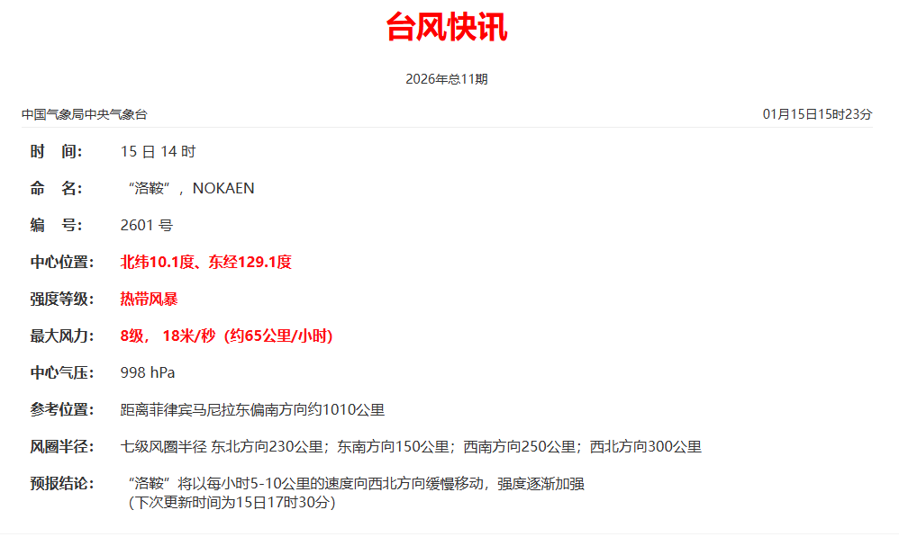 今年第1号台风“洛鞍”生成
