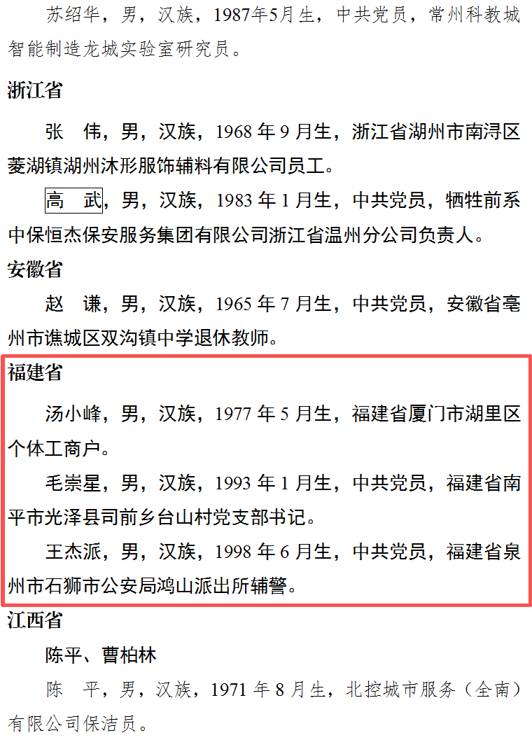 今年第二季度见义勇为勇士榜发布,福建三位勇士获通报表扬和奖励! 今年第二季度见义勇为勇士榜发布,福建三位勇士获通报表扬和奖励!