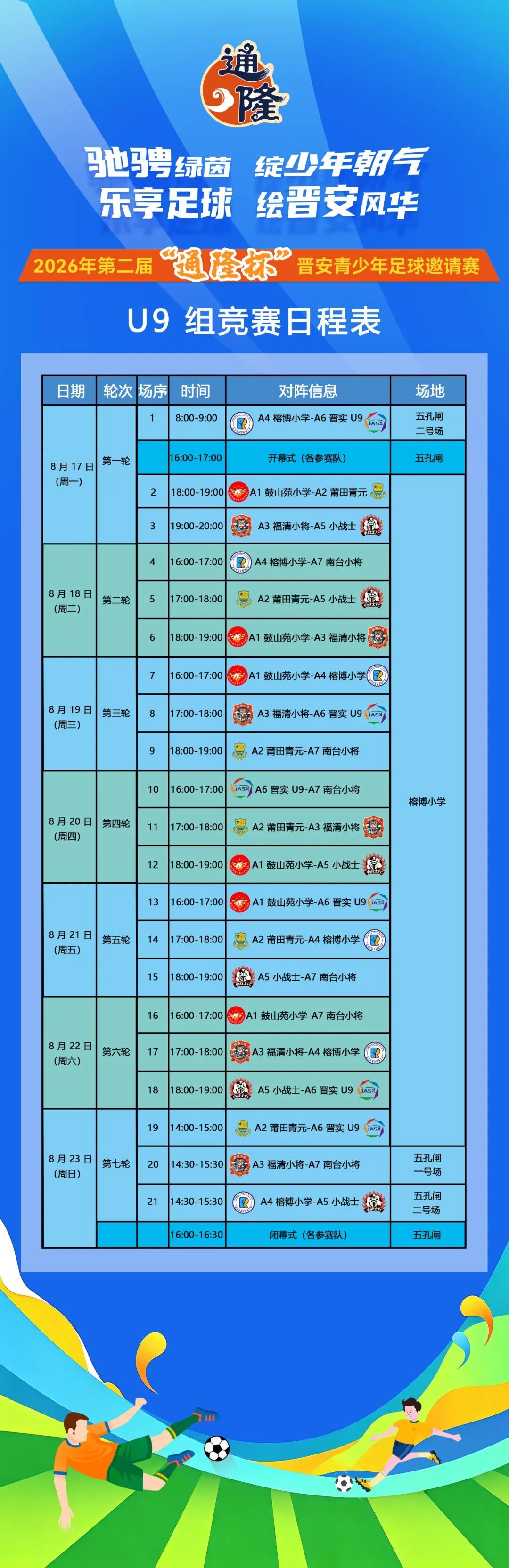2026年第二届 “通隆杯” 晋安青少年足球邀请赛8月17日燃情揭幕