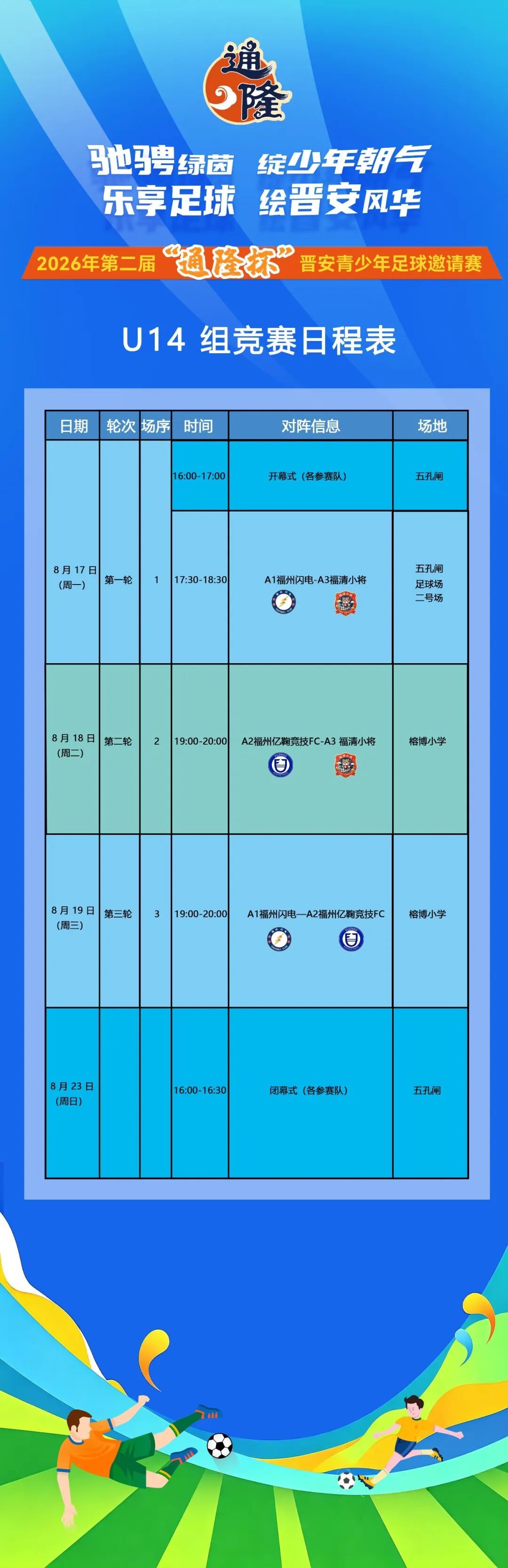 2026年第二届 “通隆杯” 晋安青少年足球邀请赛8月17日燃情揭幕