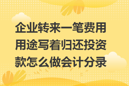 企业转来一笔费用用途写着归还投资款怎么做会计分录