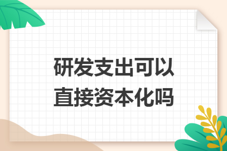 研发支出可以直接资本化吗